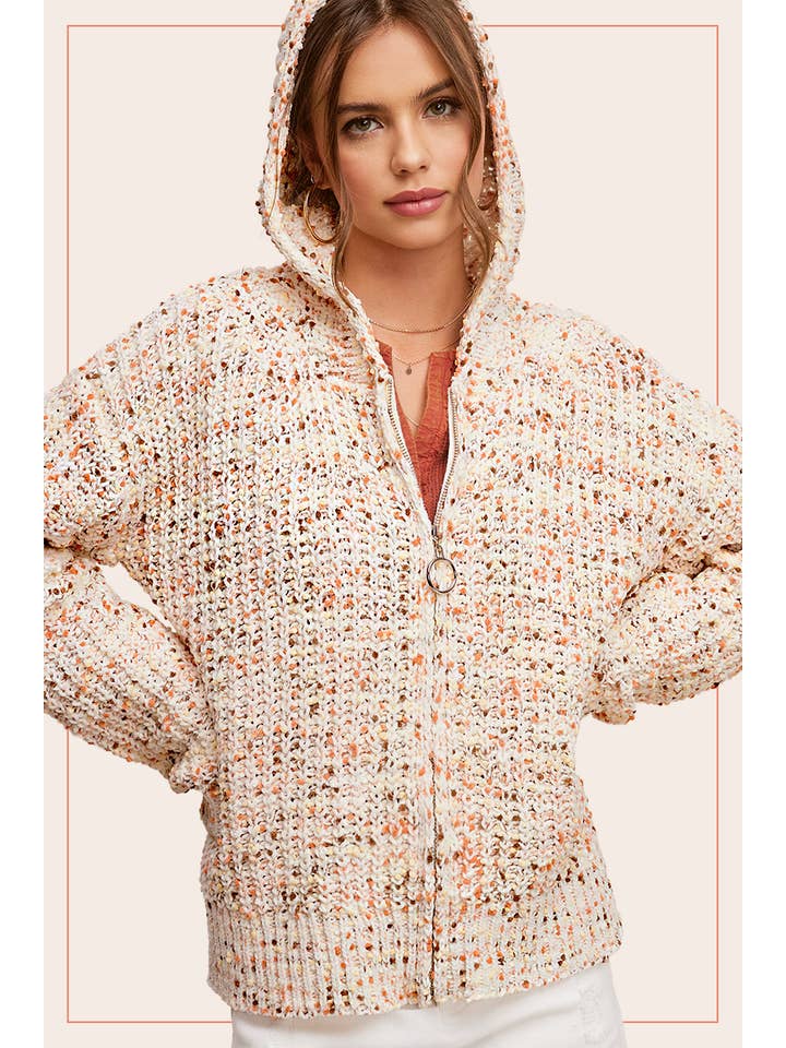 La Miel - Wholesale Hoodie - Women's - JCS3569-Multi Color Confetti Zip-Up Hoodie Sweater19