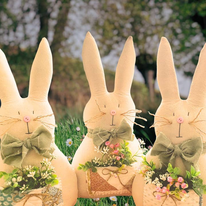 Large Handmade Sitting Floral Pocket Rabbit Decor for wholesale by Simply Home Company