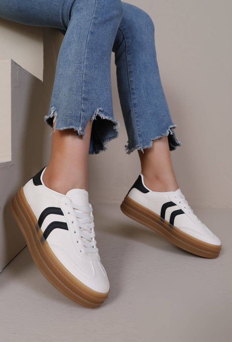 No Doubt Shoes – wholesale Lifestyle trainers – Women′s – WOMEN'S CURVE STRIPE THICK SOLE LACE UP SNEAKERS1