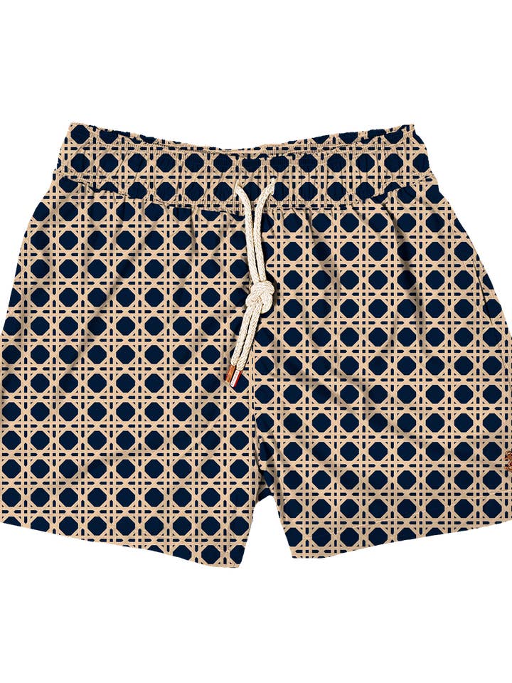 Navy & Beige Rattan Swim Short for wholesale by Retromarine