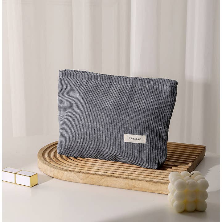 Dipped Shop - Wholesale Makeup/Cosmetic Bag - Simple Solid Color Corduroy Cosmetic Bag DPB1023