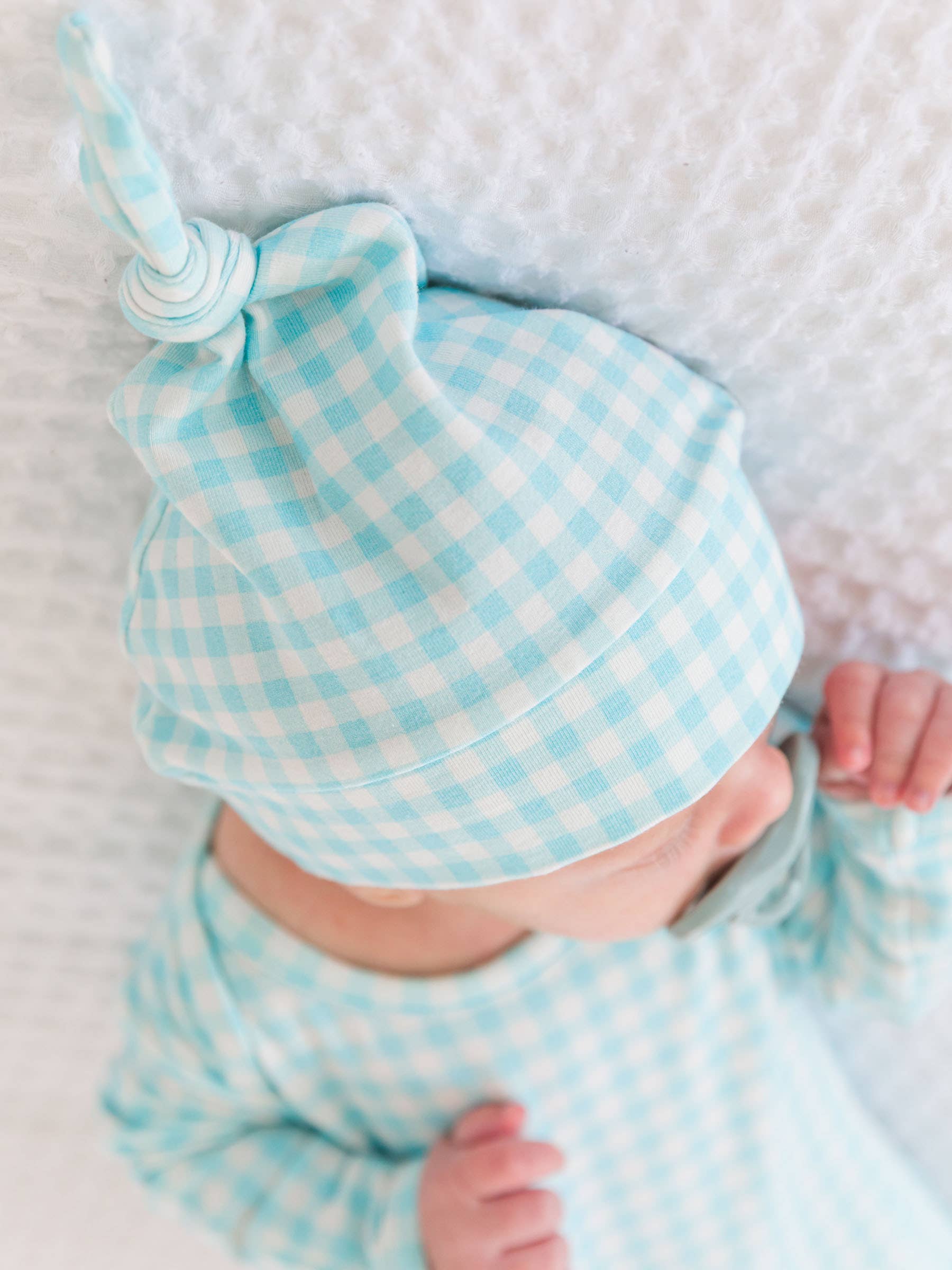 SoftSnooze™ Baby Cotton Modal Blue Breeze Gingham Knotted Sleep Gown & Hat Set for wholesale on Faire2
