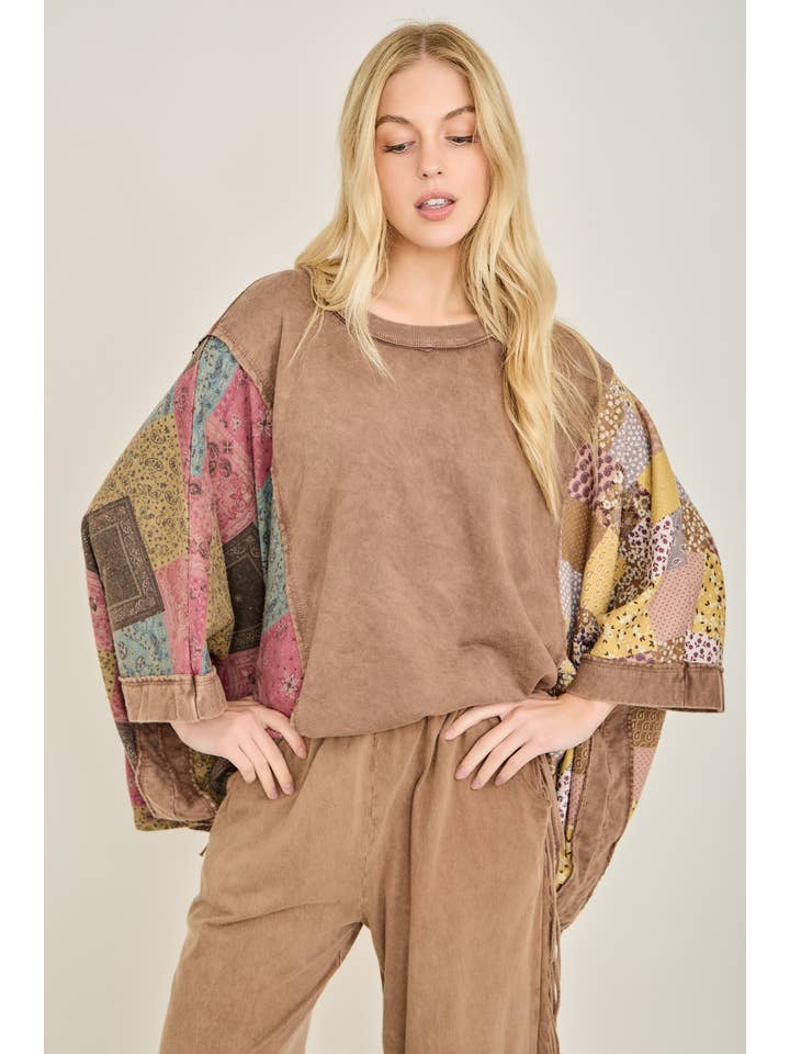 J.Her - Wholesale Poncho - Women's - Mineral Washed Boho Patch Poncho top HT6651 7
