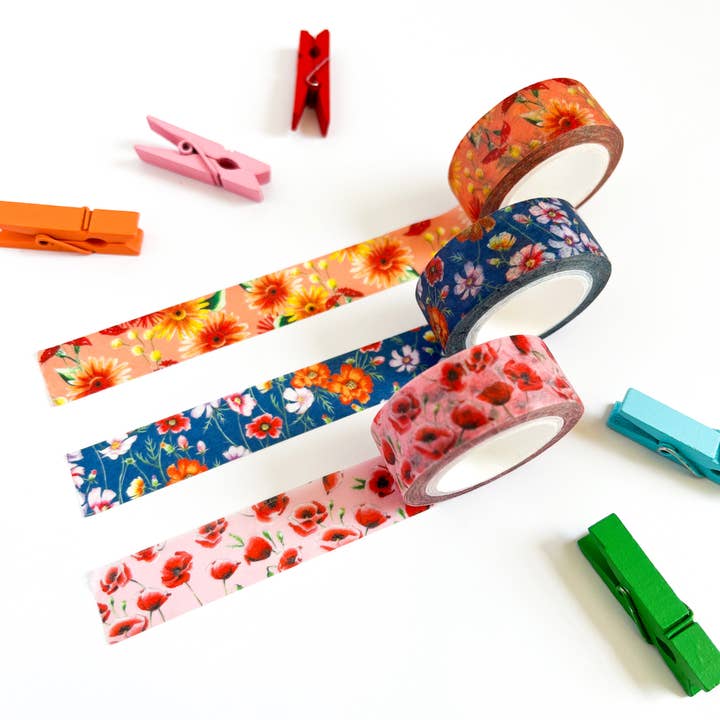 Morgan Swank Studio - Vente Rubans adhésifs Washi - Ruban Washi à motif floral de coquelicots2