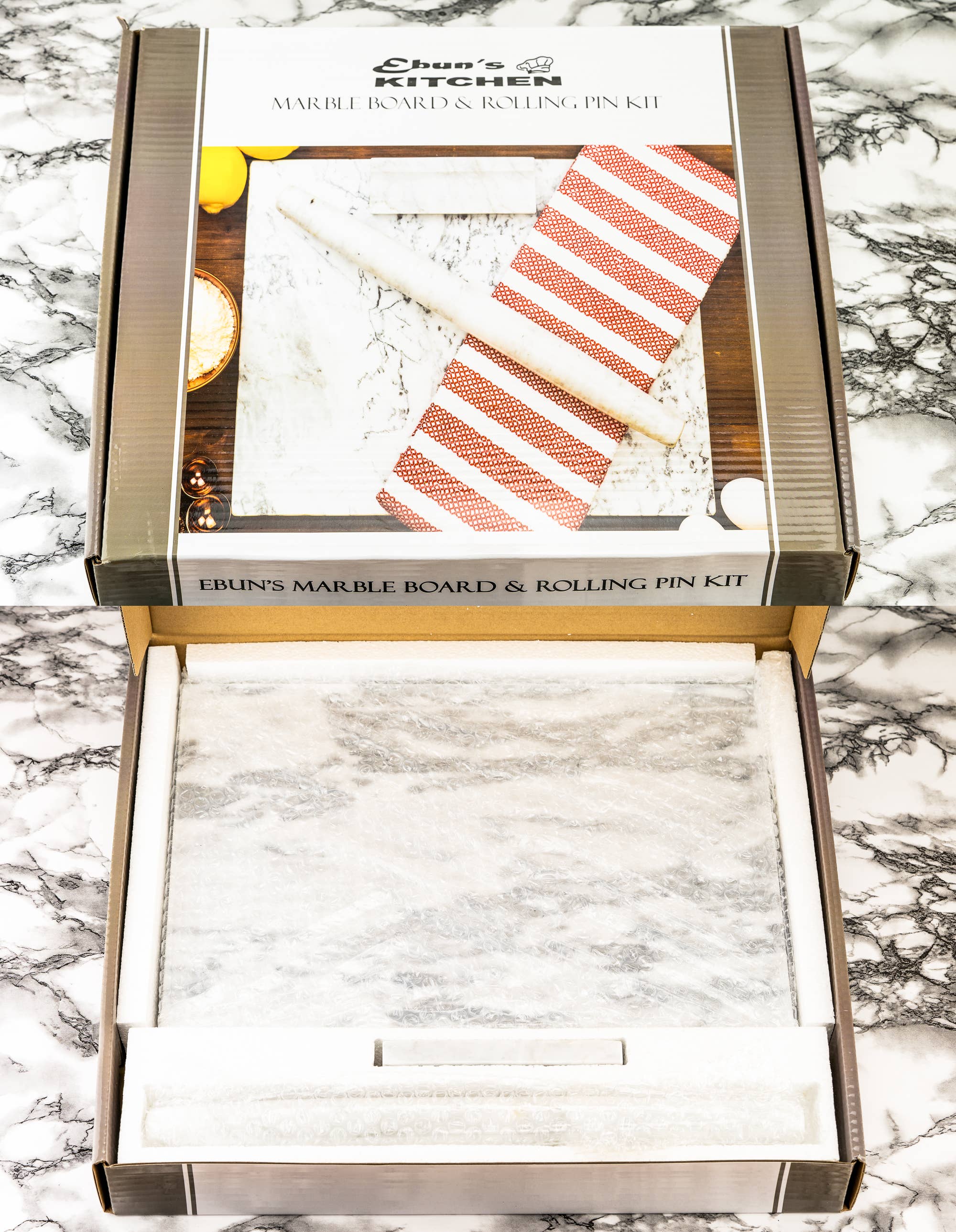 Ebuns Kitchen – wholesale Cutting board – Ebuns Marble Cutting Board & French Rolling Pin – Set of 37