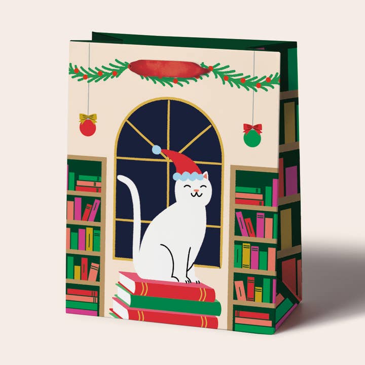 Sac cadeau chat sur une pile de livres pour la vente par Seltzer Goods