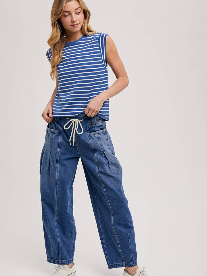 Bluivy - Wholesale Jeans - Women's - DENIM BARREL LOW-RISE CORDE DRAWSTRING PULL-ON JEANS15