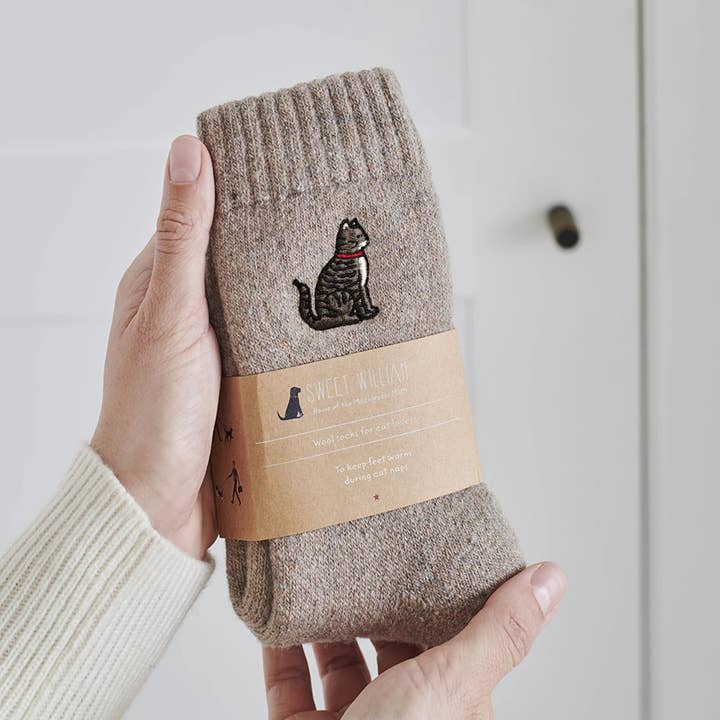 Tabby Cat Wool Socks for wholesale by Sweet William Designs