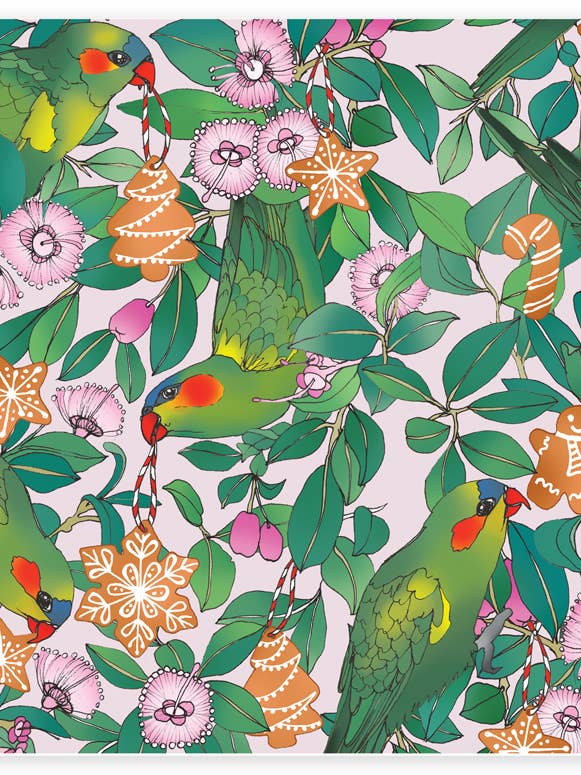 Faltbares Weihnachts-Geschenkpapier - Lorikeets & Lilly Pilly für den Großhandel von Earth Greetings
