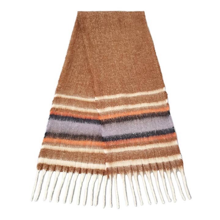 Wona Trading, Inc. - Wholesale Scarf - Women's - Multi Stripe Cozy Scarf with Fringe