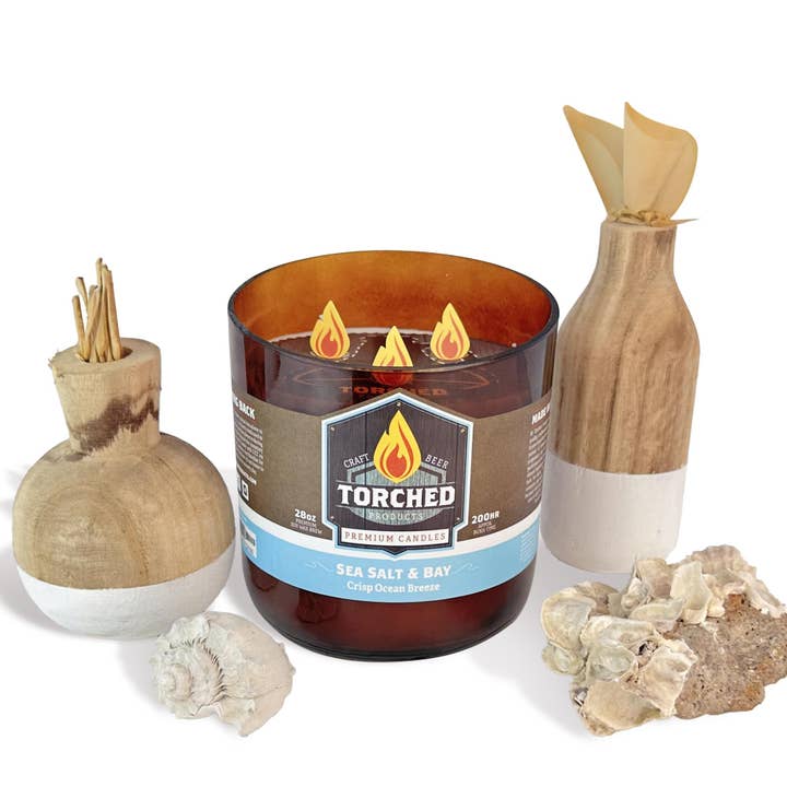Torched Products - Wholesale Jar/Filled Candle - Torched Beer Growler Candle 28 oz - Sea Salt & Bay