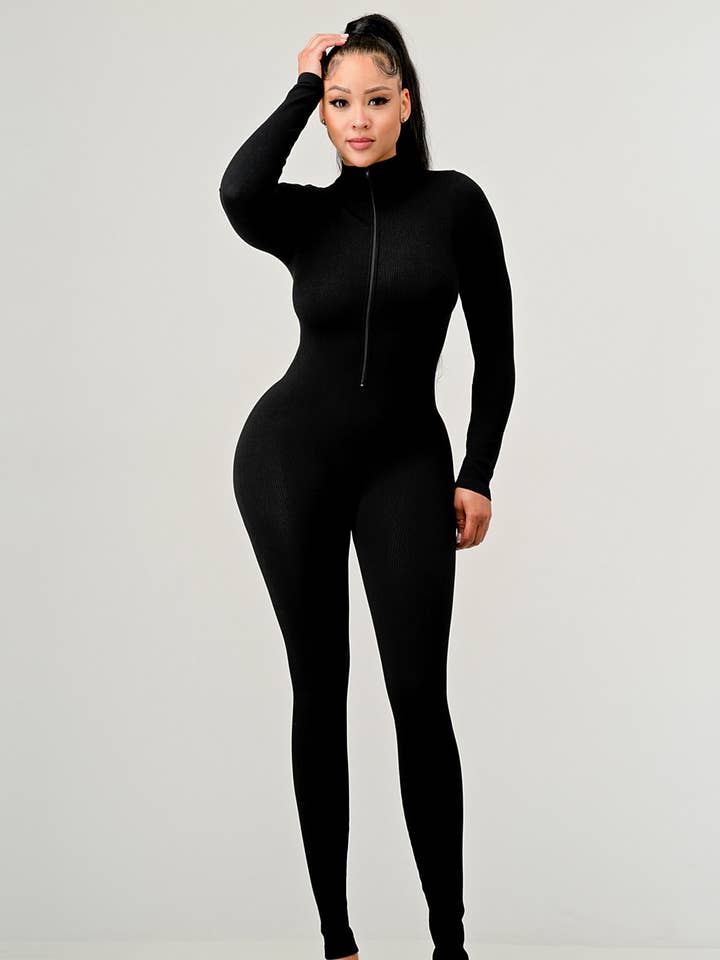 TA1007JP - Combinaison côtelée sans couture avec fermeture éclair sur le devant pour la vente par TOP TIER