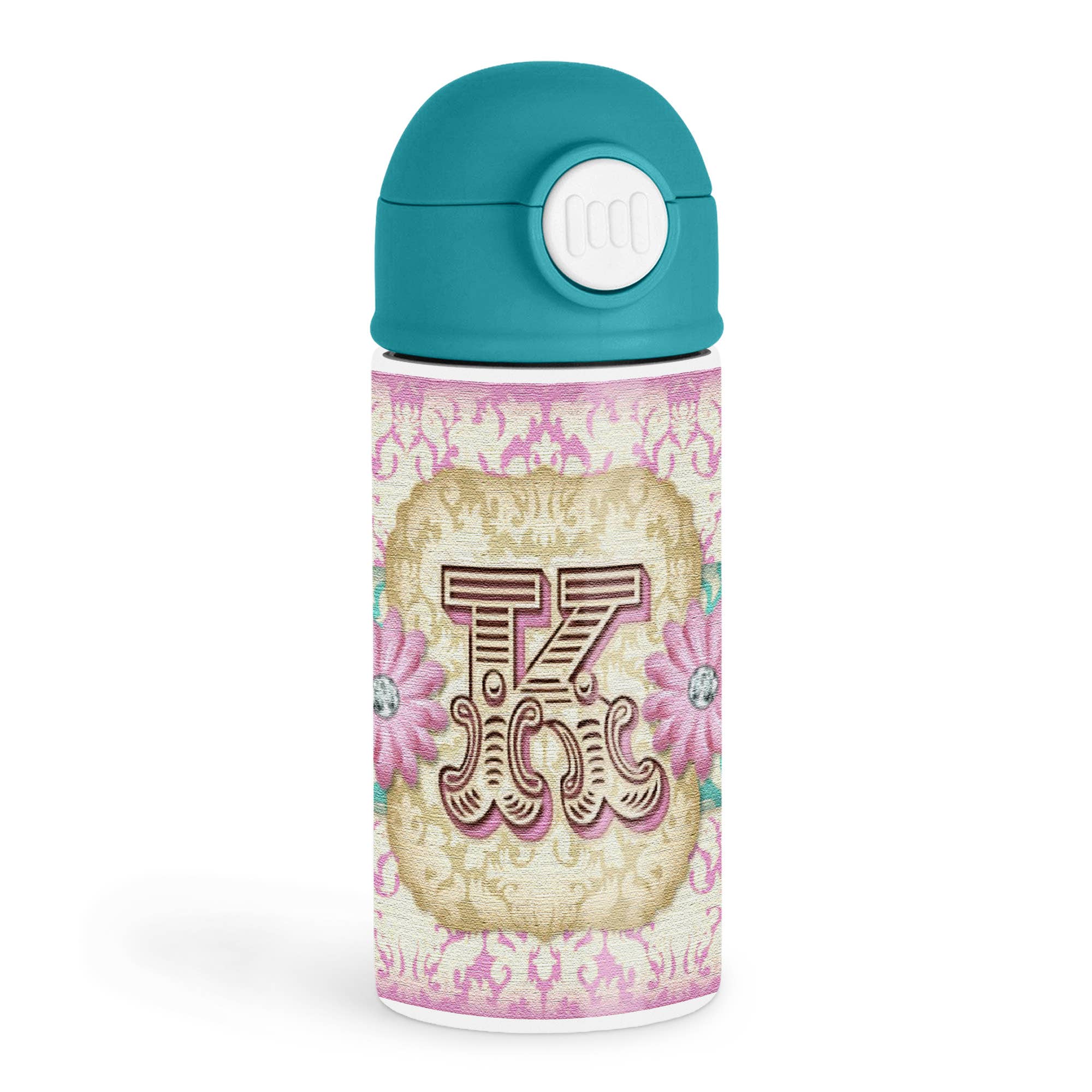 3dRose – Garrafa de água por atacado – 3dRose, Monograma de Inicial K em Damask Pastel Real, Garrafa de Água para Crianças0