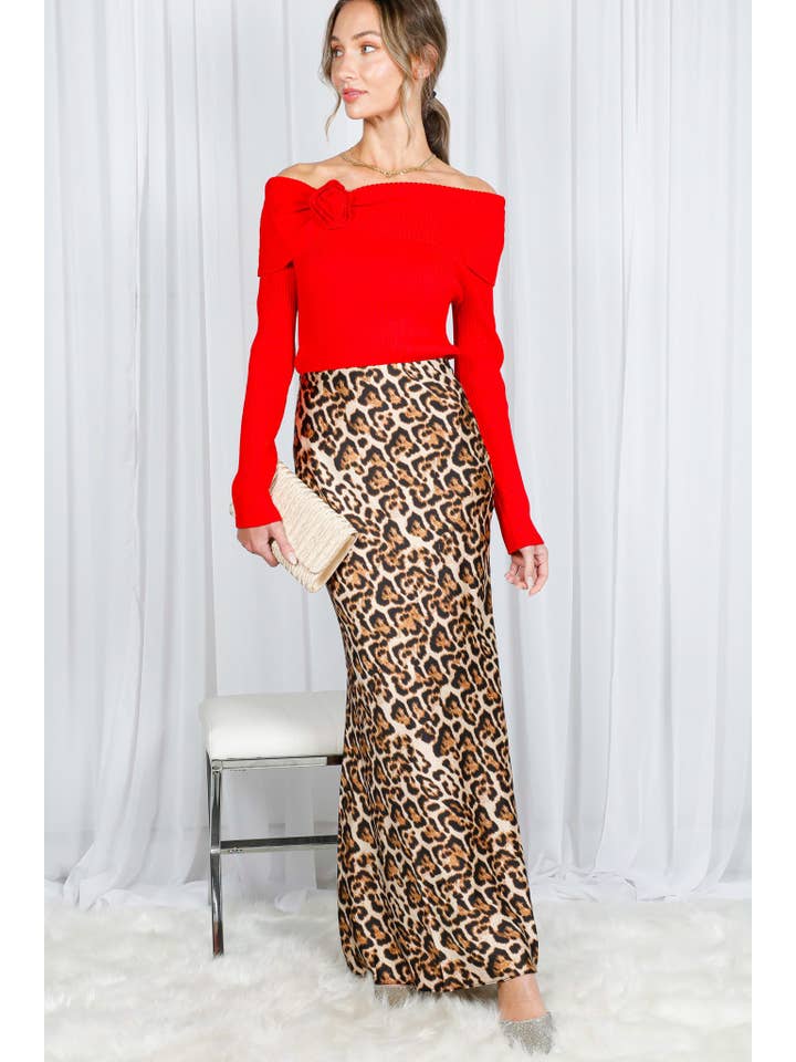 Vine & Love - Wholesale Knit Sweater - Women's - Rose Corsage Off The Shoulder Rib Knitted Sweater VT8259211