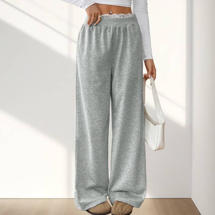 Women's Lace Panel Straight Leg Pants Polyester Dacron for wholesale by MoodGold