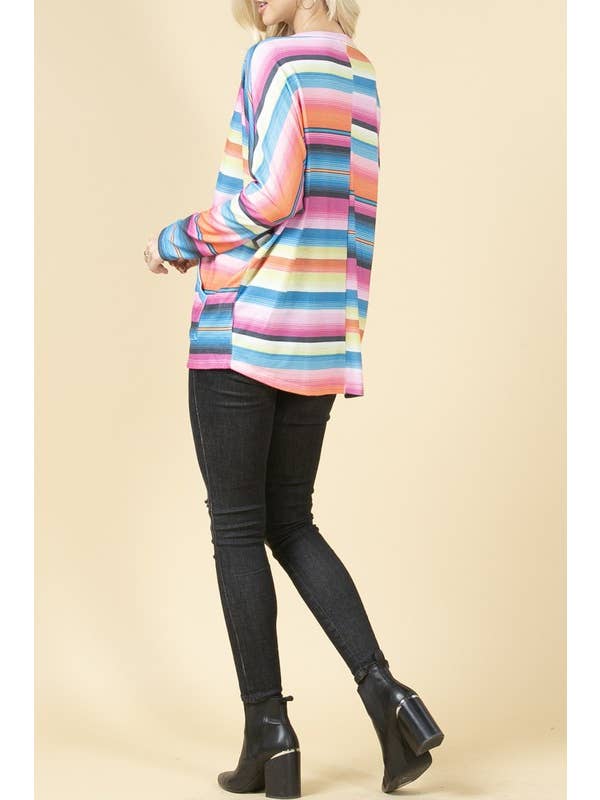 Multi Colored AV1048-VENTURA STRIPED DOLMAN SLEEVE HACCI TOP for wholesale on Faire7