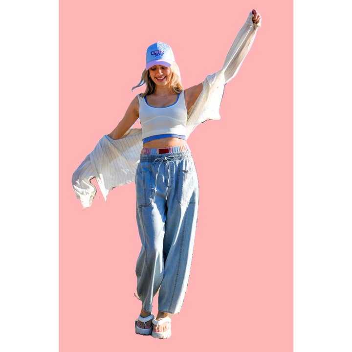 Pantalones de mezclilla chambray lavados de ajuste relajado para un estilo sin esfuerzo para venta al por mayor de Apolline