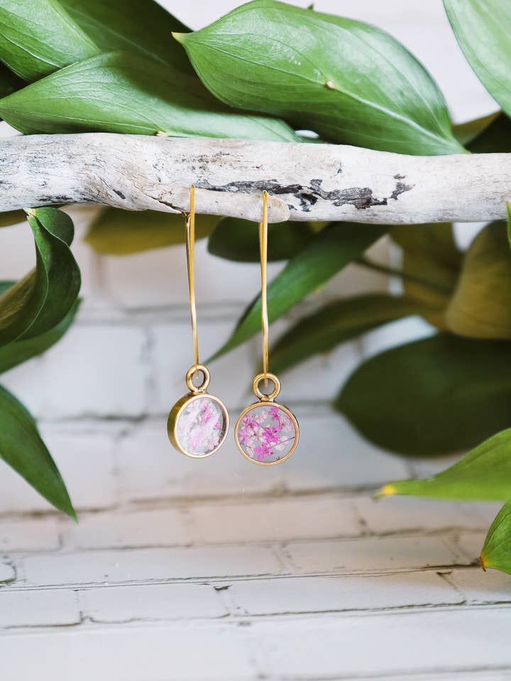 Circle Threader Earrings - Real Flowers or Greenery for wholesale by Flora and Forest Jewellery