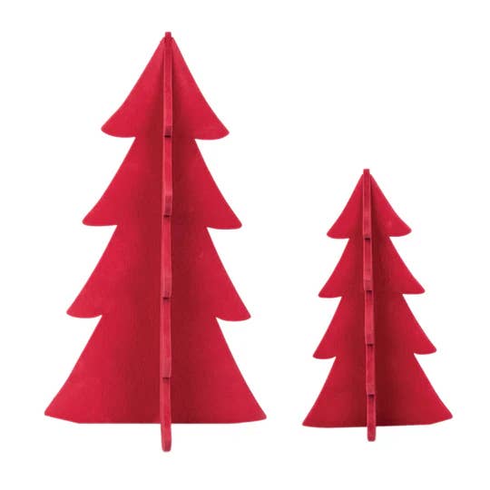 Christmas Tree Red Flocked Decorative Figurine Set 2 for wholesale by carol & frank