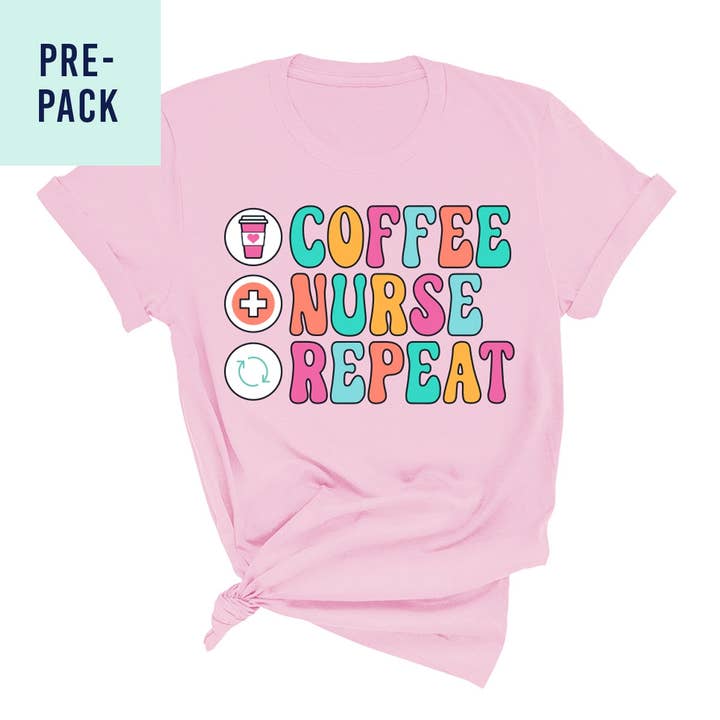 Coffee Nurse Repeat T-Shirt Pre-Pack for wholesale by Viv&Lou