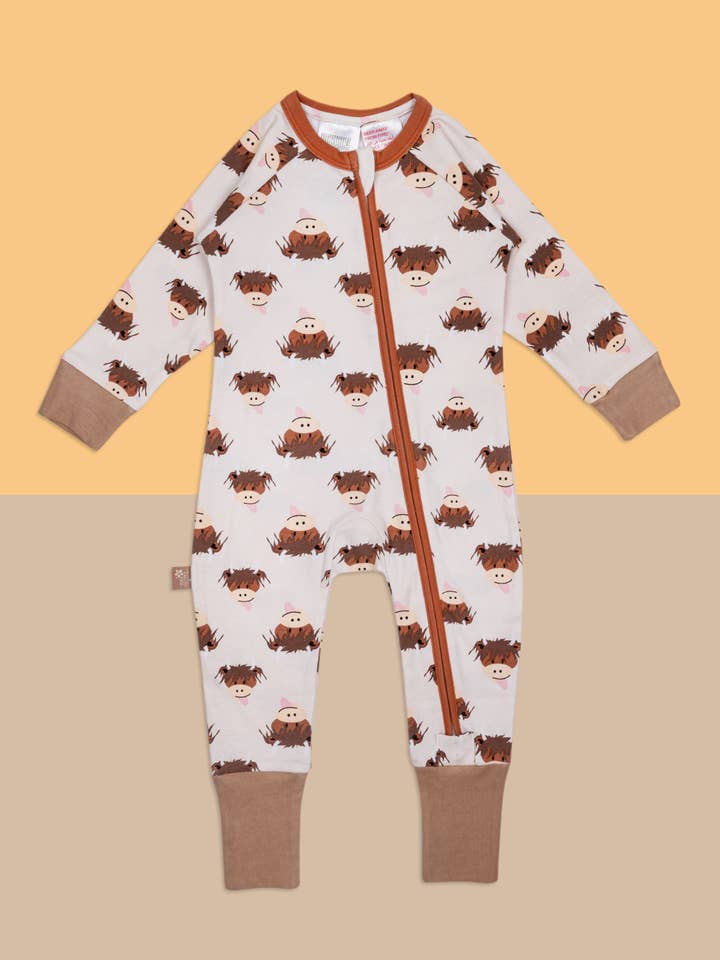 Blade and Rose Limited - Wholesale Romper - Kids - Neutral Hamish Highland Cow Zip-Up Romper