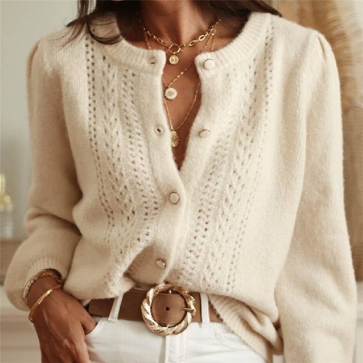 Solid Crochet Lace Button Front Cardigan for wholesale by Plush Looks