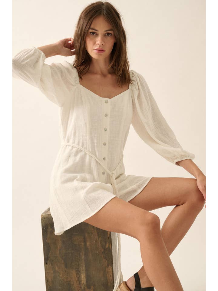 Promesa USA – Romper - Mulher por atacado – Macacão de Perna Larga com Mangas Bufantes em Algodão Texturizado5