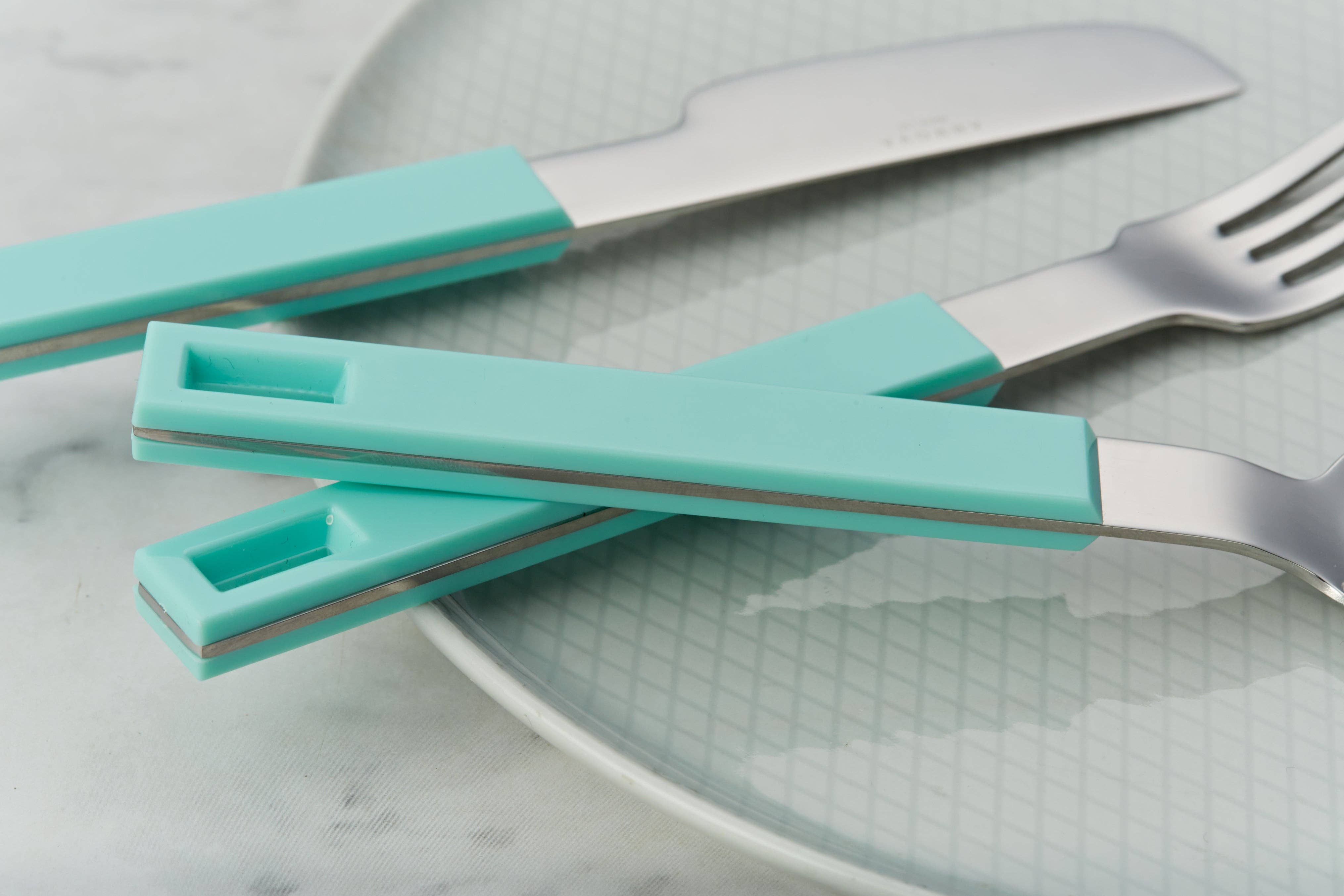 ANNOVA - Wholesale Flatware Set - ANNOVA Block Handle Silverware Set 20 Pieces Color Modern Style Flatware56