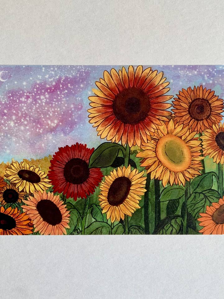 Sunflower Field Postcard for wholesale by Opal's Art
