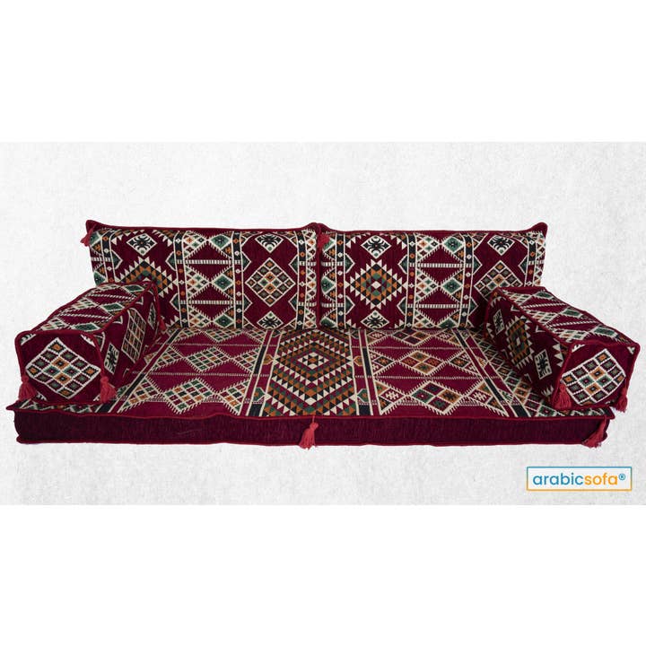 Canapé arabe rouge, canapé à palettes sectionnel, coin lecture pour la vente par Arabic Sofa
