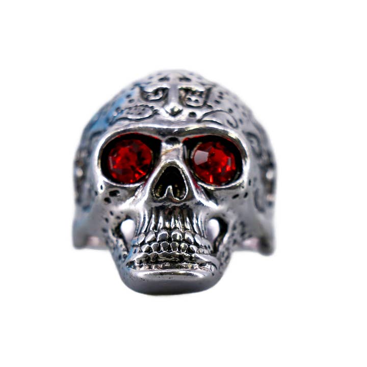 Western Fashion - Wholesale Cocktail/Statement Ring - RED GEM SKULL RING