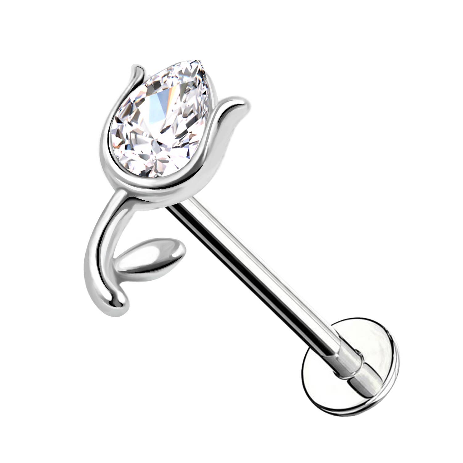 Awaken - Vendita all'ingrosso Orecchini a bottone - Piercing Labret a Forma di Rosa con Cristallo1