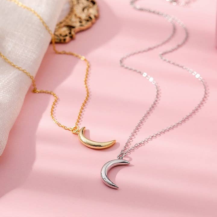 Gold Crescent Moon Pendant Necklace in 925 Sterling Silver for wholesale by Perimade & Co. LLC