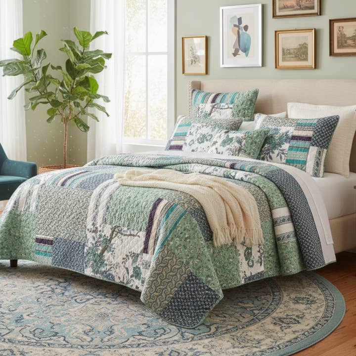 Tache Cotton Forest Glade Quilted Patchwork Bedspread Set (JHW-650) for wholesale by Tache Home Fashion