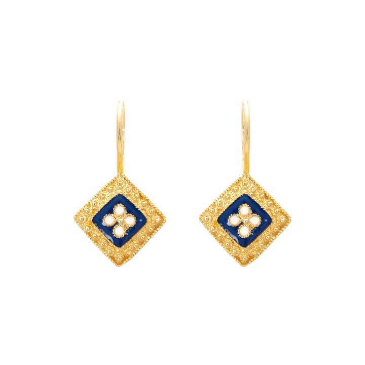 PORTUGAL JEWELS - Wholesale Dangle Earrings - Earrings Rhomb Caramujo in Gold Plated Silver
