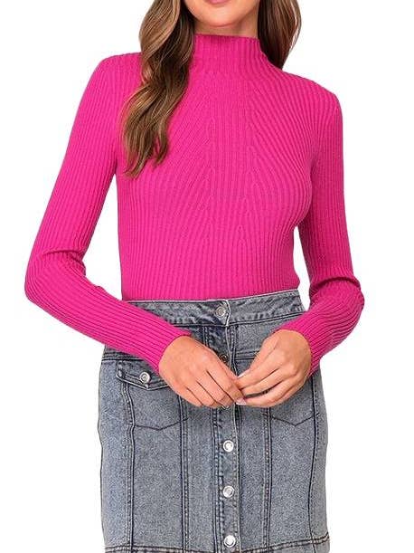 High Neck Long Sleeve Sweater Top for wholesale by Vanilla Monkey