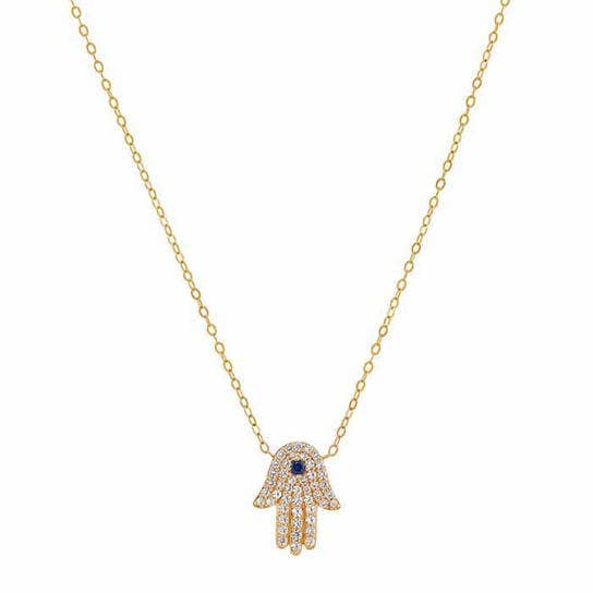 10K Yellow Gold Lab-Grown Sapphire-Set Hamsa Necklace for wholesale by Silber Jewelers