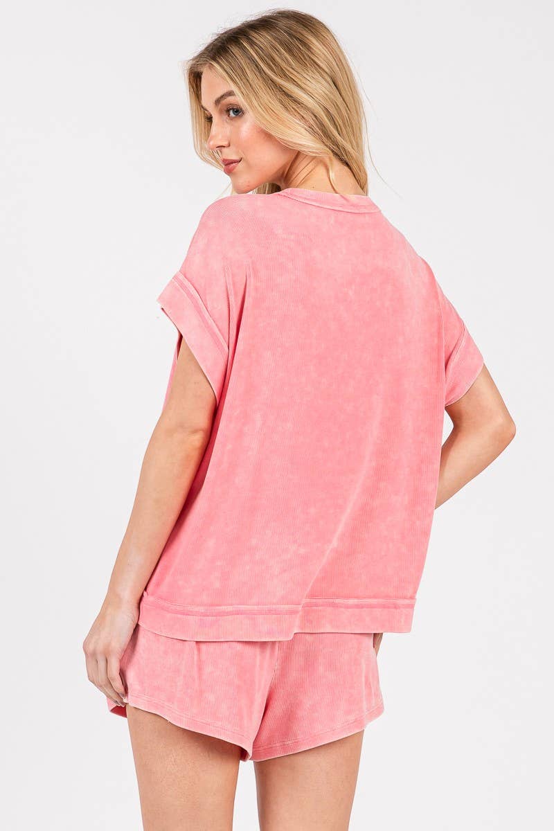 Sewn and Seen - Wholesale Lounge Set - Women's - MINERAL WASHED TOP AND SHORTS RIB SET 16