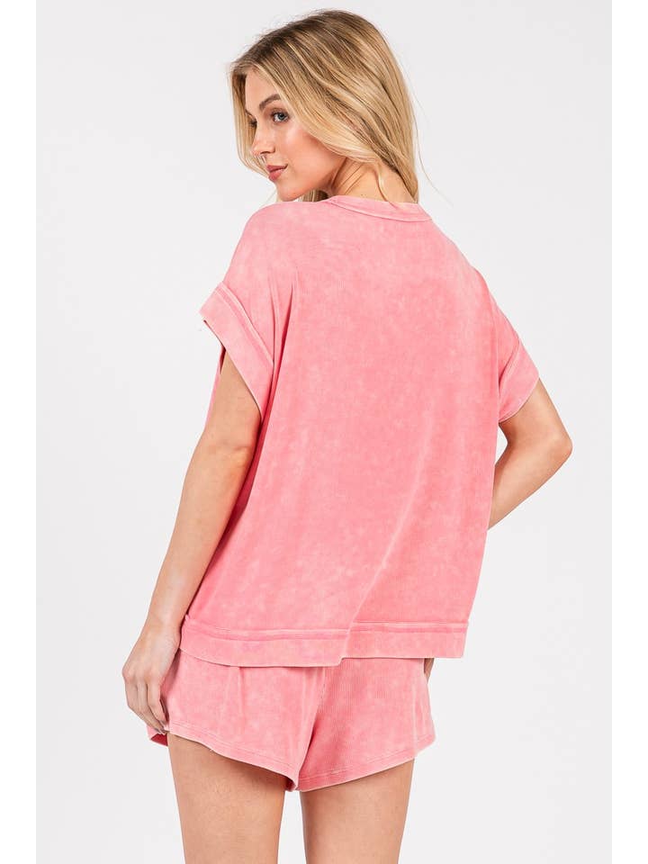 Sewn and Seen - Wholesale Lounge Set - Women's - MINERAL WASHED TOP AND SHORTS RIB SET 16