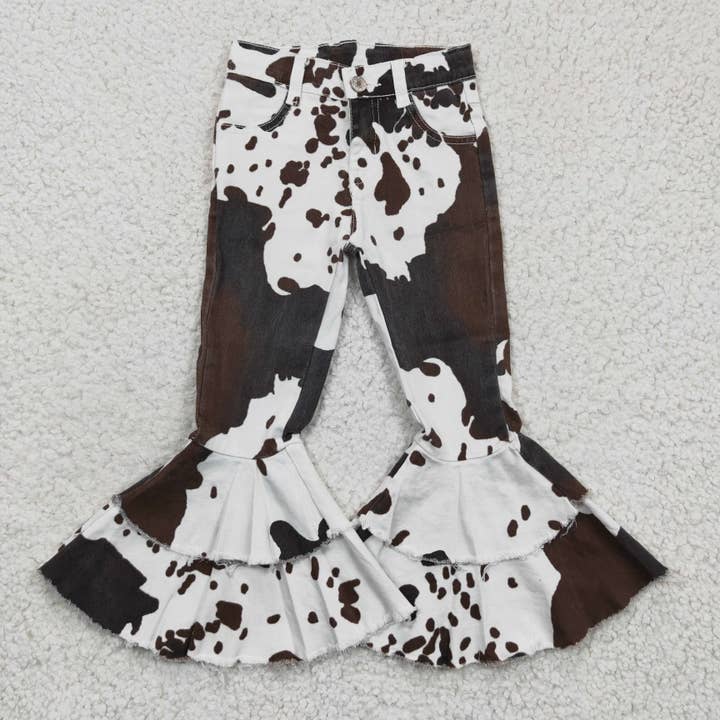 Aier Wholesale - Wholesale Mommy & Me Sets - Mommy and Me Adult Baby Girls Western Cow Print Denim Bell F