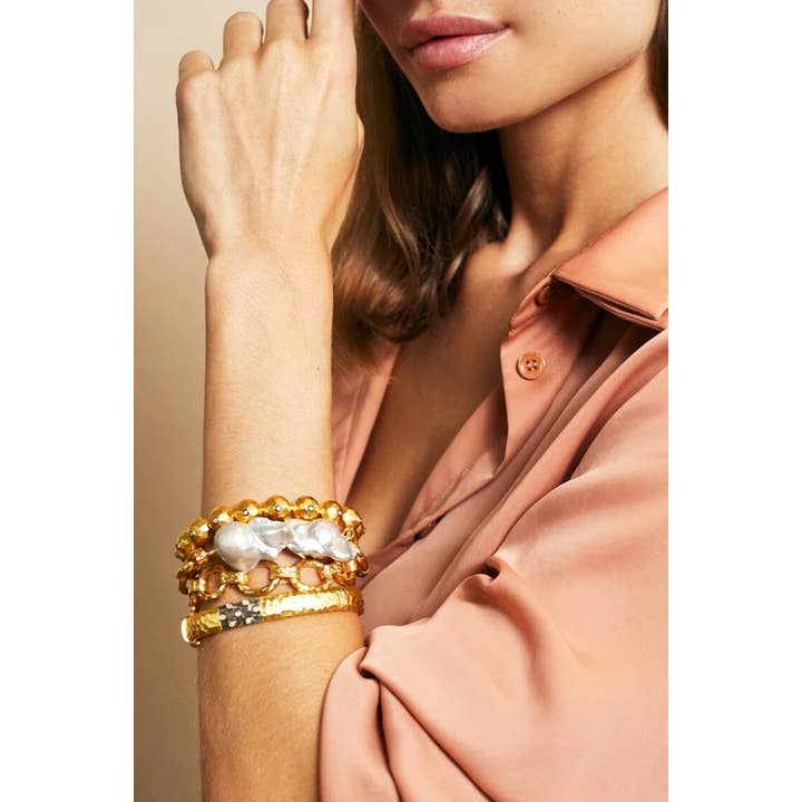 Atelier Coralia Leets fashion Jewelry - Venta al por mayor Pulseras de cadenas y eslabones - Pulsera de perlas barrocas ovaladas/cadena doble