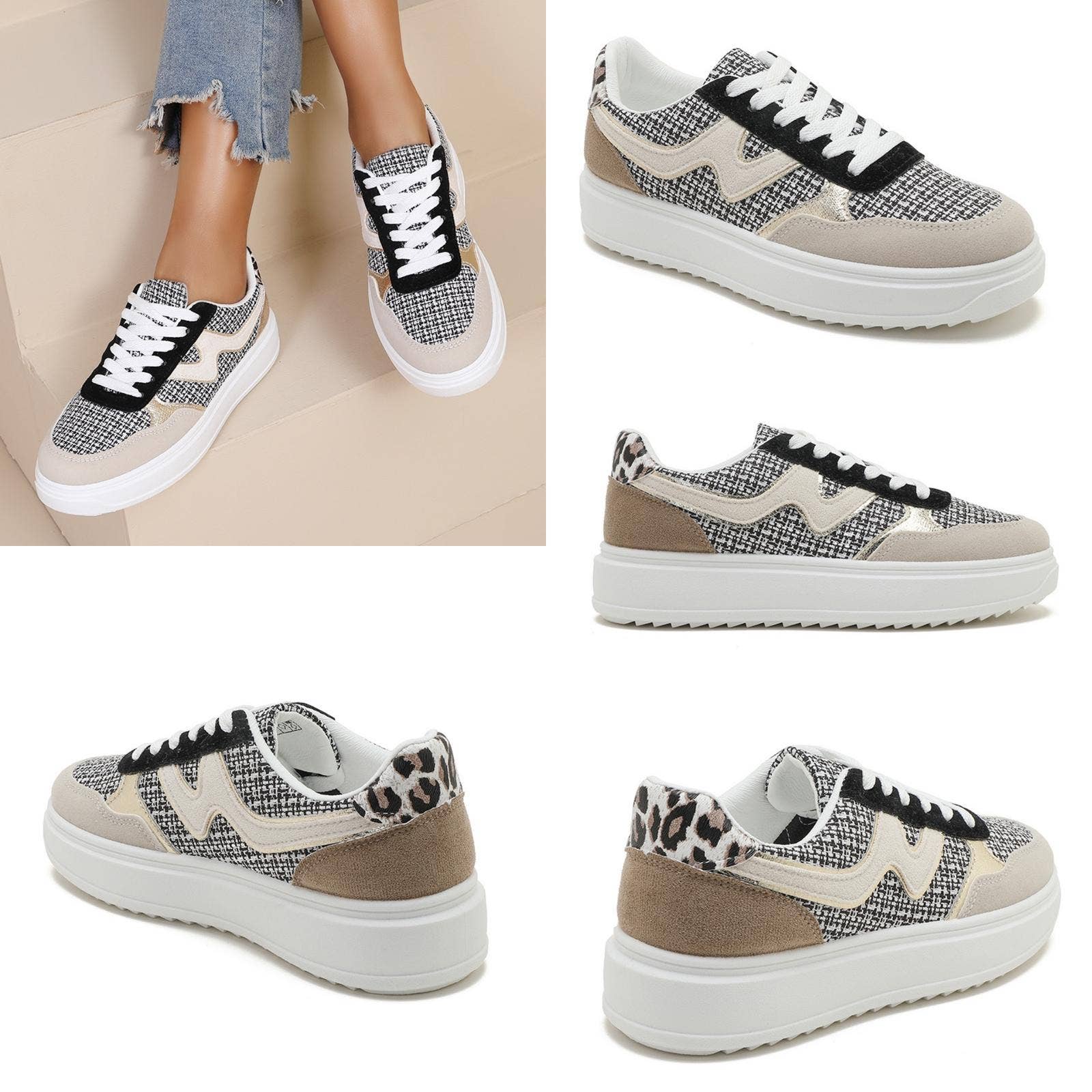 No Doubt Shoes - Vendita all'ingrosso Sneakers di tendenza - Donna - Sneakers donna con suola spessa e dettagli a contrasto con lacci0