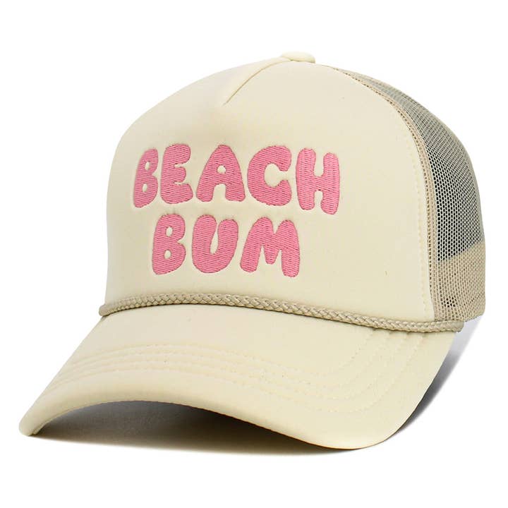 Sensibling Corp. - Wholesale Trucker Hat - Women's - BEACH BUM Message Embroidered Mesh Back Trucker Hat