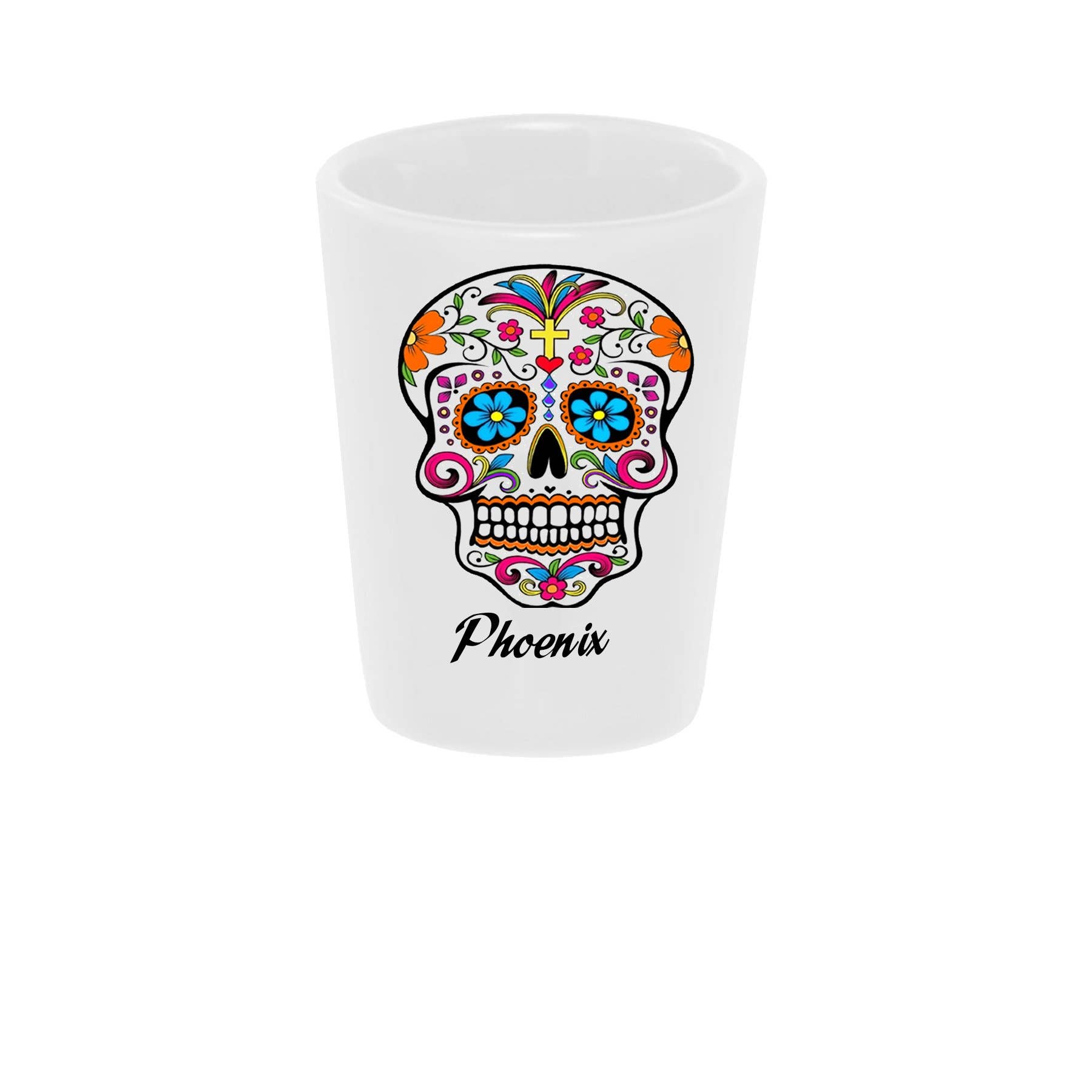 Bronze Baboon - Venta al por mayor Vaso de chupito - Vaso de chupito Sugar Skull 1.5 oz Día de los Muertos6