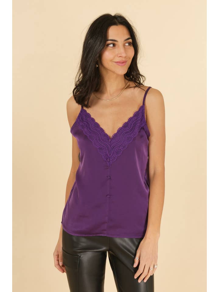 Calie Paris - Vendita all'ingrosso Canotta - Donna - Camisole Celeste in satin con inserto e scollo in pizzo16