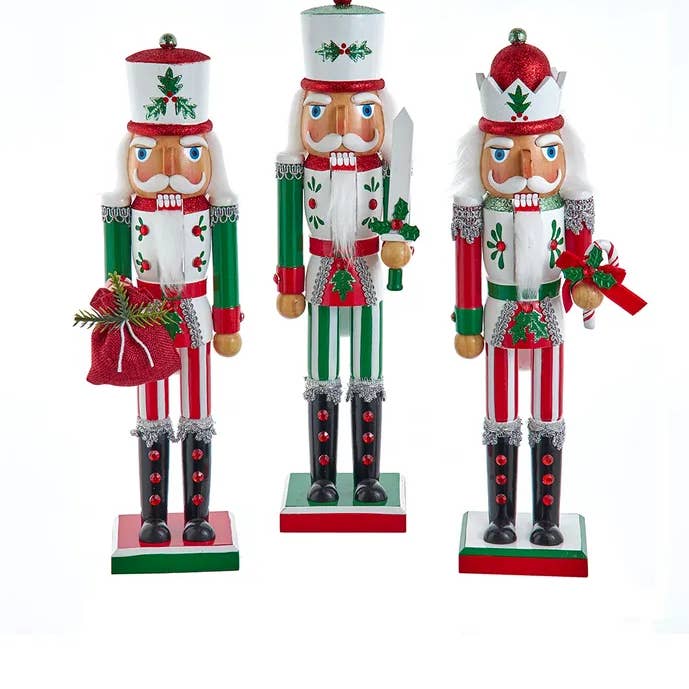15" Wooden Jolly Red/Green Nutcracker 3 Assorted for wholesale by Kurt S. Adler, Inc.