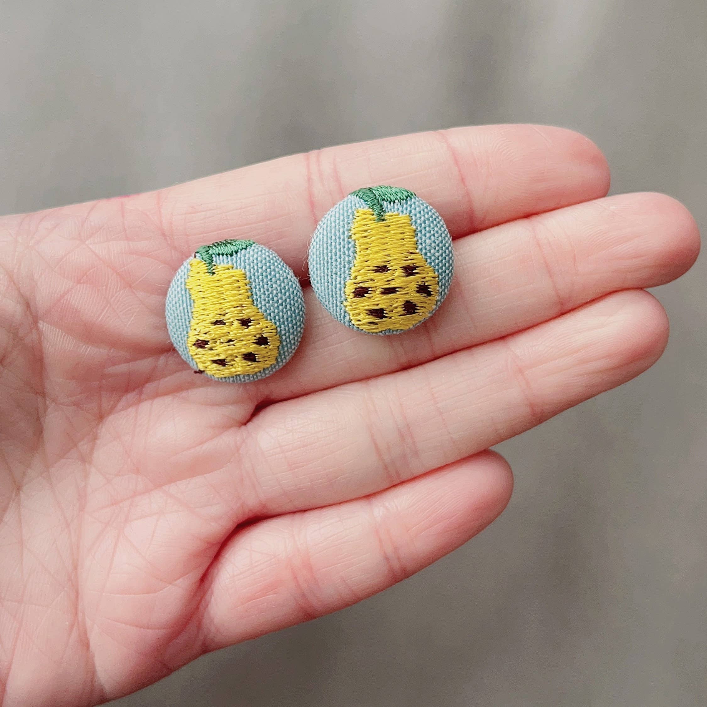 Giggle with Love - Wholesale Stud/Post Earrings - Embroidery Stud Earring| Handmade Embroidered Gift| Fruit Earrings Gift|Small Pear Embroidery Studs|Gift for Girlfriend|Mother Day Gift5