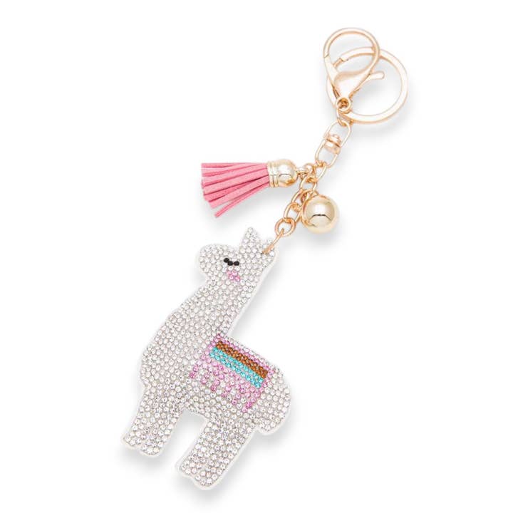 White Crystal Lama Key Chain for wholesale on Faire
