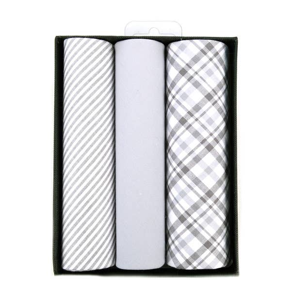 Selini New York - Wholesale Handkerchief - Men's - Men's Cotton Solid, Striped & Plaid Gray Handkerchiefs