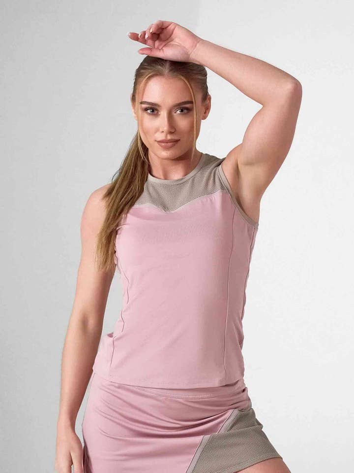 ELISE TANK | Mesh Detail Performance Tank Top for Tennis & Fitness | INPHORM NYC for wholesale by Inphorm